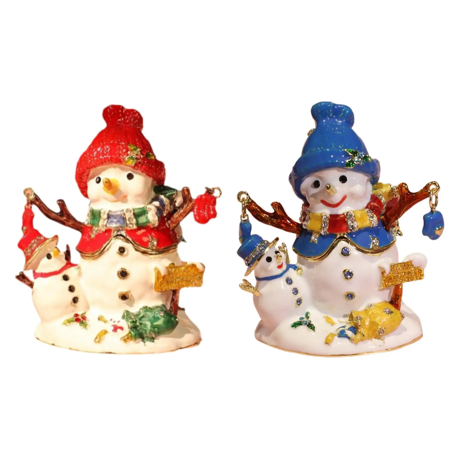 Snowman Figurine Trinket Box Classic Snowman Decorative Hinged Jewelry Box Rings