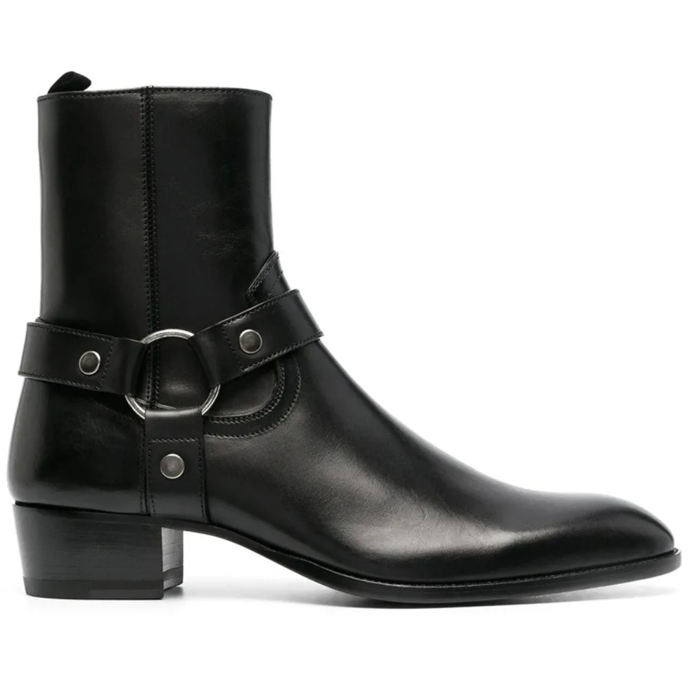 5cm Heel Men's Chelsea Boots Versatile Fashionable Short Boots Small Square Head Designer Shoes Heels Cowgirl Boots