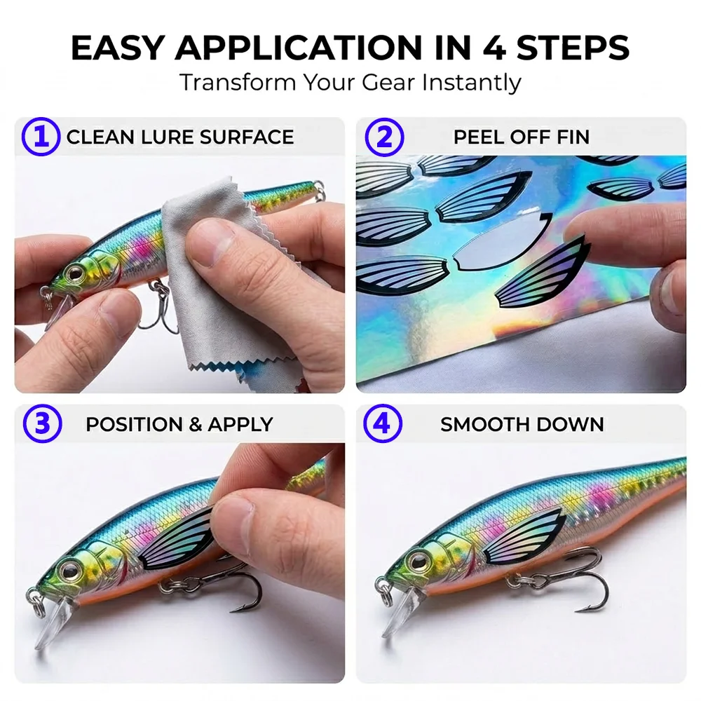 Holographische Laser-Brustflosse-Aufkleber Wasserdichte Angelköder-Aufkleber Selbstklebend DIY Zubehör für Hartköder Swimbait Jigs – Detail 6