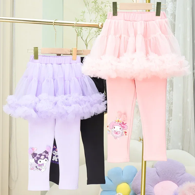 

Spring Autumn Kuromi Anime Kawaii Sanrio Ins Outside Wearing Trouser Skirt Cute My Melody Mesh Pants Clothing Gifts for Kids