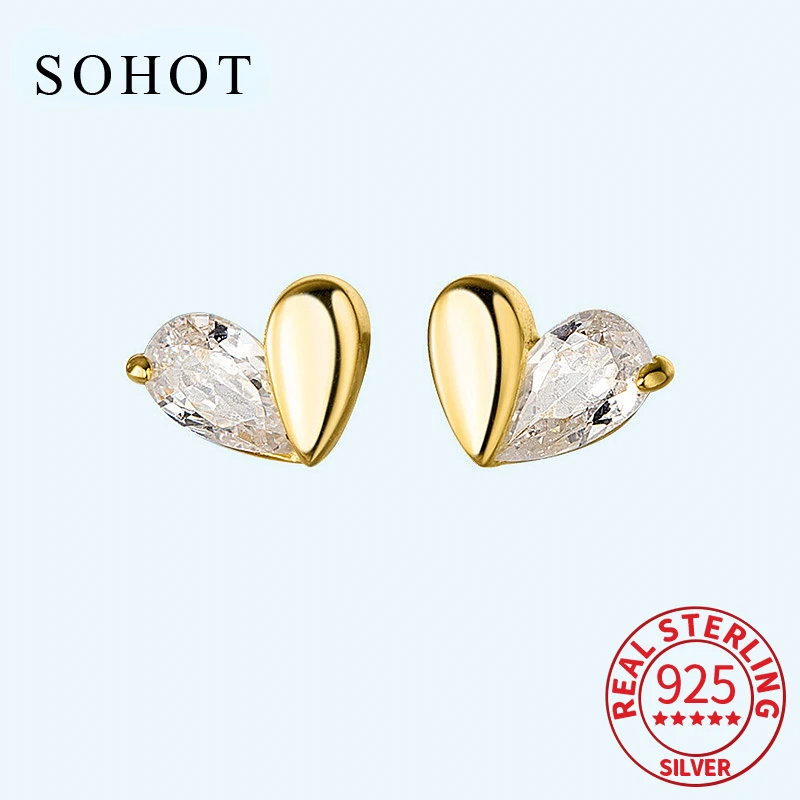 

Real 925 Sterling Silver Zircon Heart Stud Earrings for Women Party Cute Fine Jewelry Minimalist Light Luxury Accessories