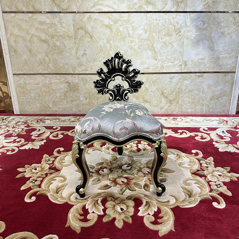 French luxury makeup stool, European fabric makeup stool, luxury solid wood carving stool, bedroom high-end embroidered shoe