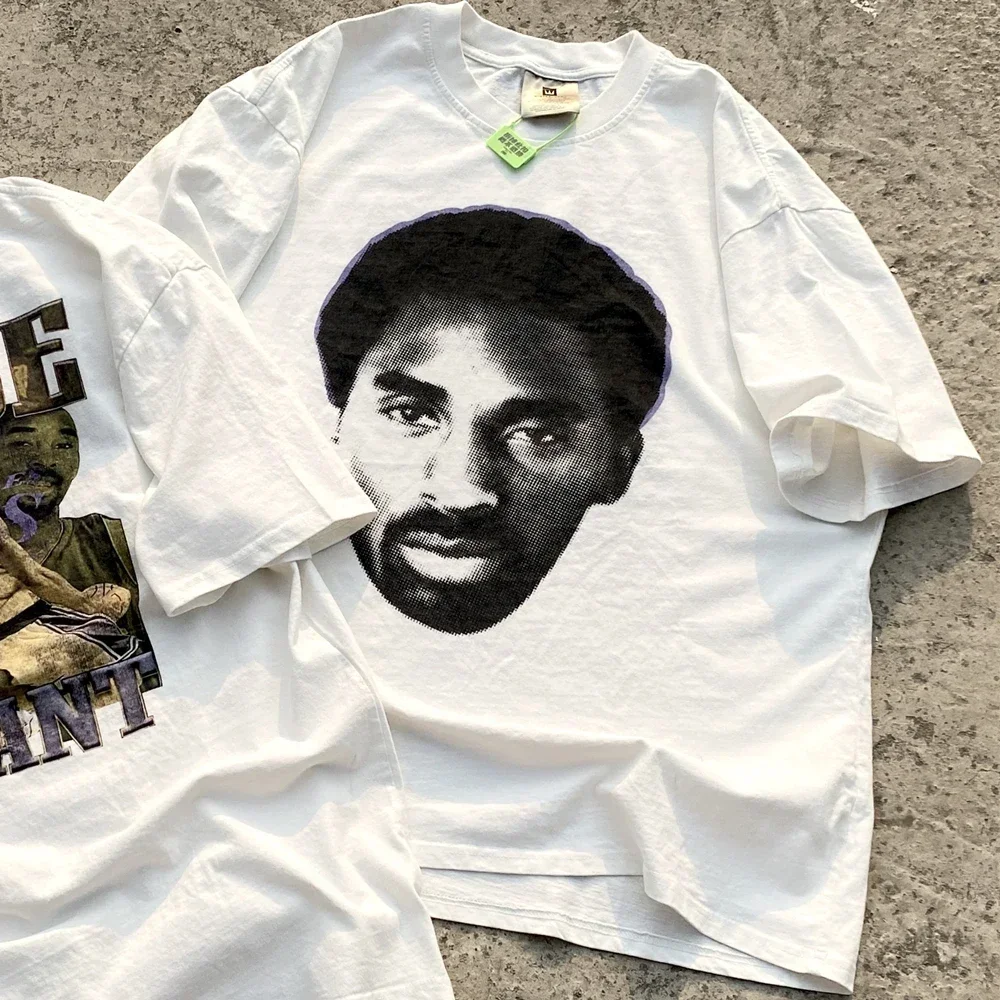 Streetwear Summer Vintage Commemorate Kobe Oversized White Basketball Cotton Tee Tops Men T Shirt