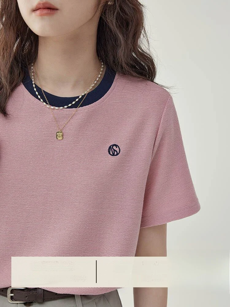AMUU North Island Casual Loose Short Sleeve round Neck Embroidered Letter T-Shirt Women Summer Fashionable Base Top
