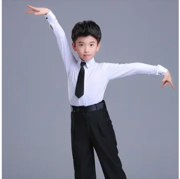 Latin dance pants mens for kids white black shirts men latin dance clothes men boy Latin dance top and shirt set