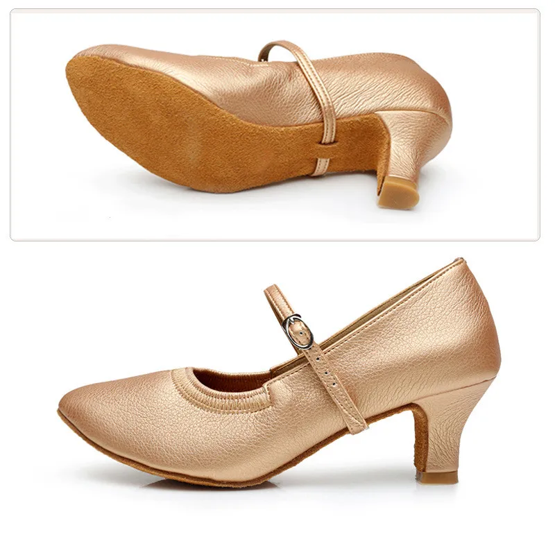 New Arrival Customsize Brown Color Leather Closed Toe Women Latin Salsa Tango Ballroom Dance Shoes Modern 001