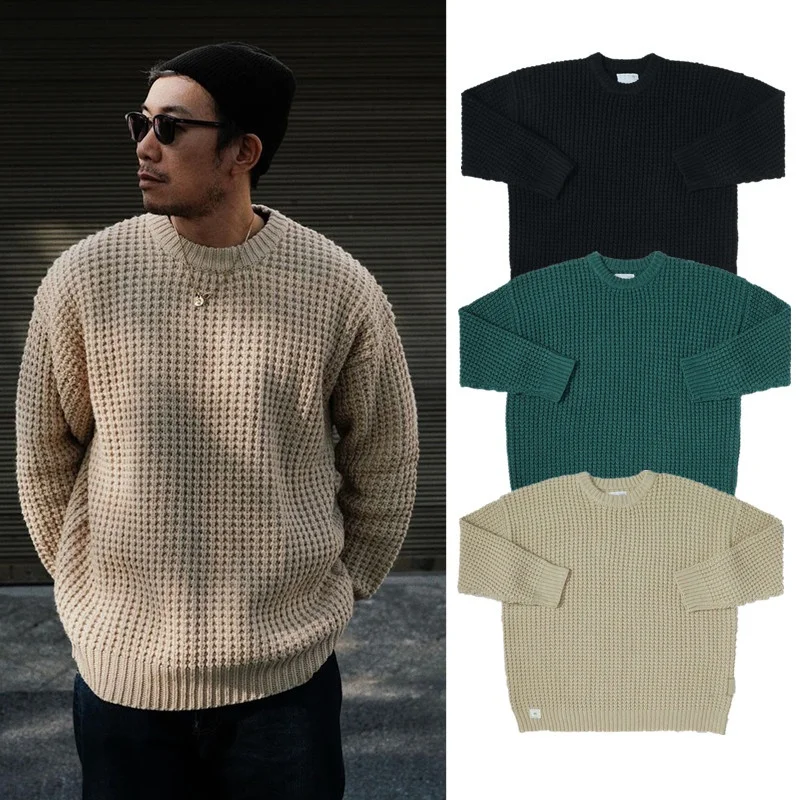 

Thiened Winter Leisure Men's Knitted Sweater YU WENLE Loose Fit Color Casual Outerwear round Ne Long Sve Wool Blend