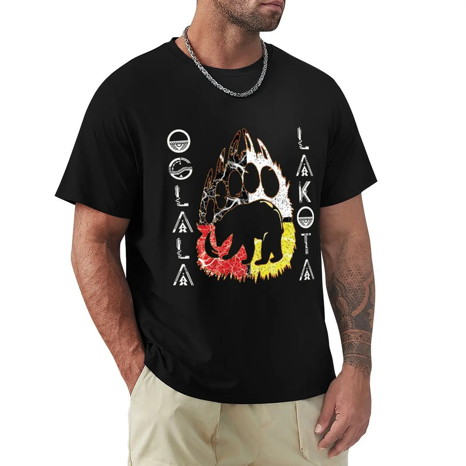 

Oglala Lakota Medicine Wheel Bear Paw Native Americans T-Shirt Work Outdoor Short Sleeve Tee