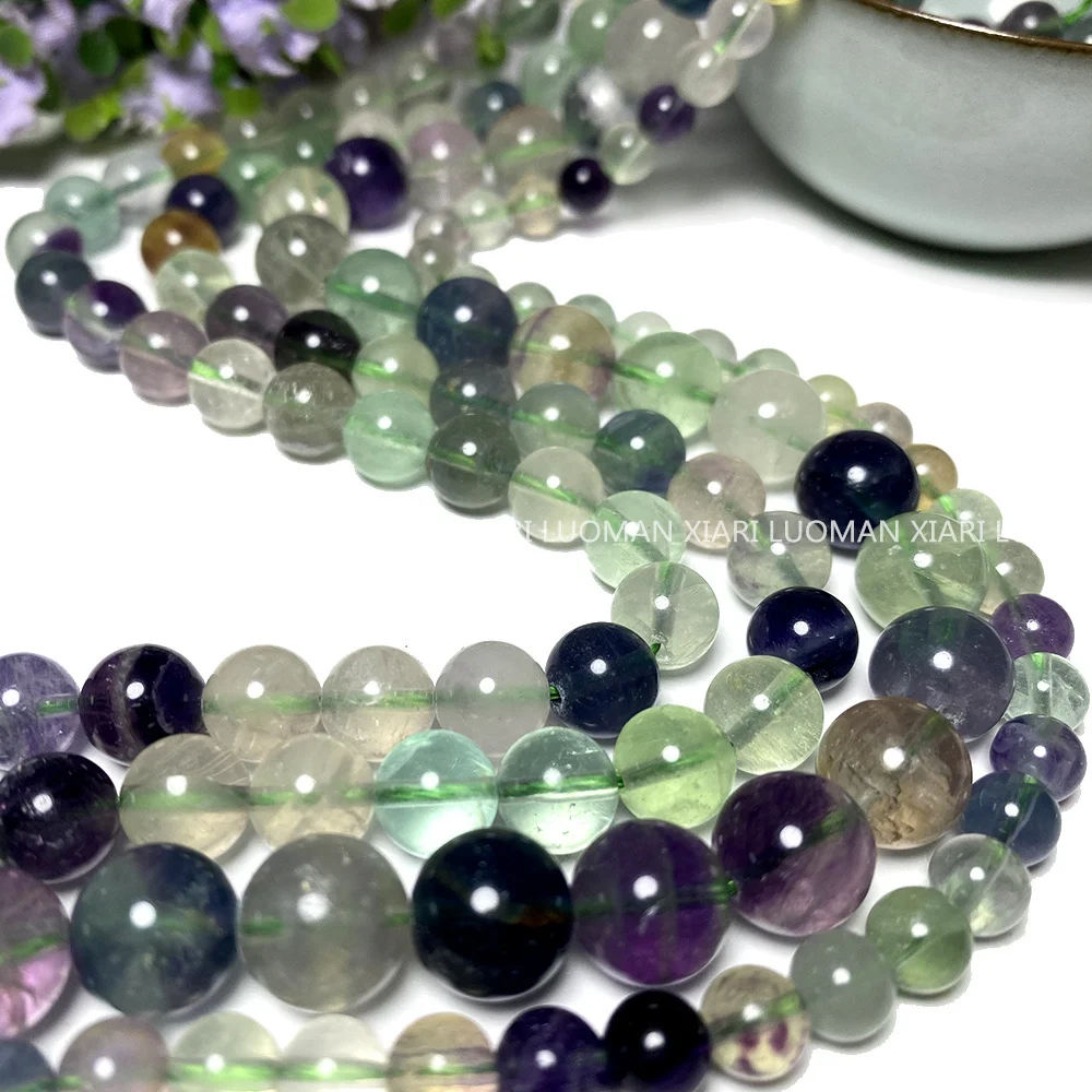 Fine Natural Gemstone Beads Green Purple Fluorite Loose Round Spacer Beads for Jewelry Making DIY Bracelet Necklace Charms