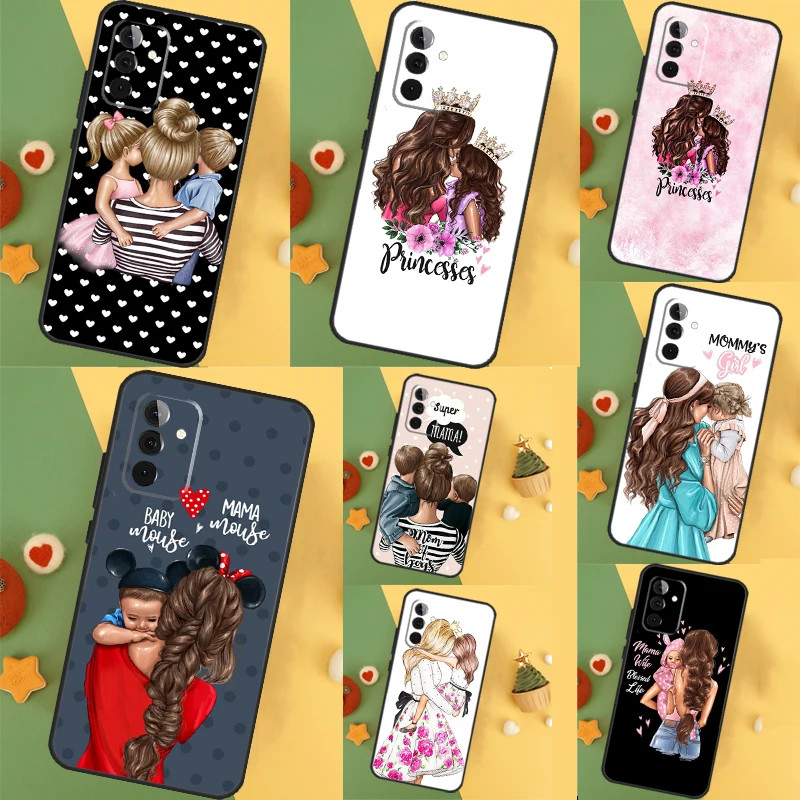 Beautiful Mother Daughter Son Case For Samsung Galaxy A54 A34 A14 A15 A35 A55 A52 A32 A12 A51 A71 A13 A23 A33 A53 Cover