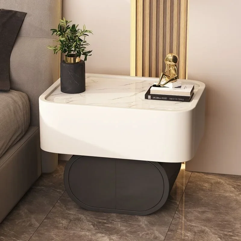 Installation-free bedside table, modern simple and light luxury round rock slab minimalist bedside cabinet