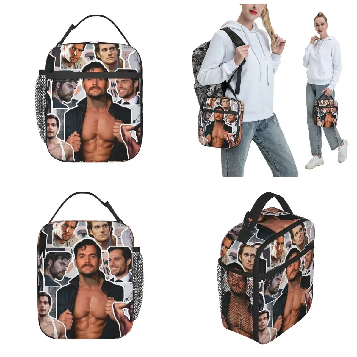 Henry Cavill Photo Collage Produto Isolado Lunch Bag, Saco De Armazenamento De Alimentos De Escritório, Refrigerador Térmico Portátil Lancheiras