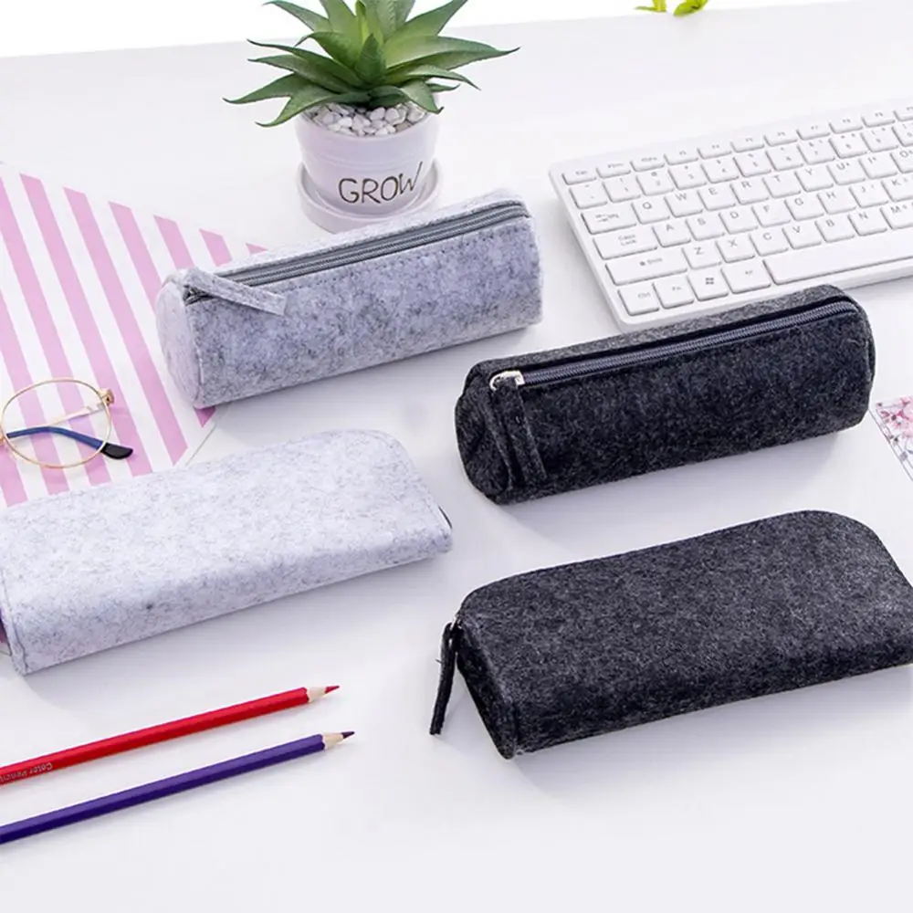 Pencil Case Round Zipper Storage Bag Large Capacity Round/Flat Student Stationery Pen Pencil Case