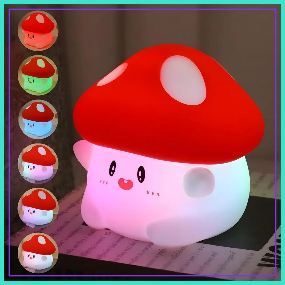 

Mushroom Night Light Color Changing, 50Hrs Lamp, Tap Control 2 Brightness & Timer, Rechargeable Squishy Night Lamp for Kids Adults
