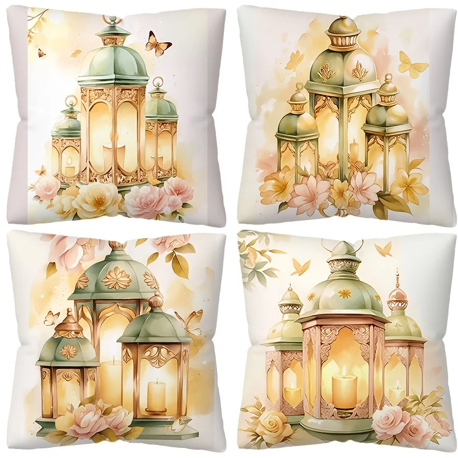 Ramadan Candle Print Pillowcase Nordic Home Decor Pillowcase Holiday Bedroom Living Room Decoration Polyester Cushion Cover