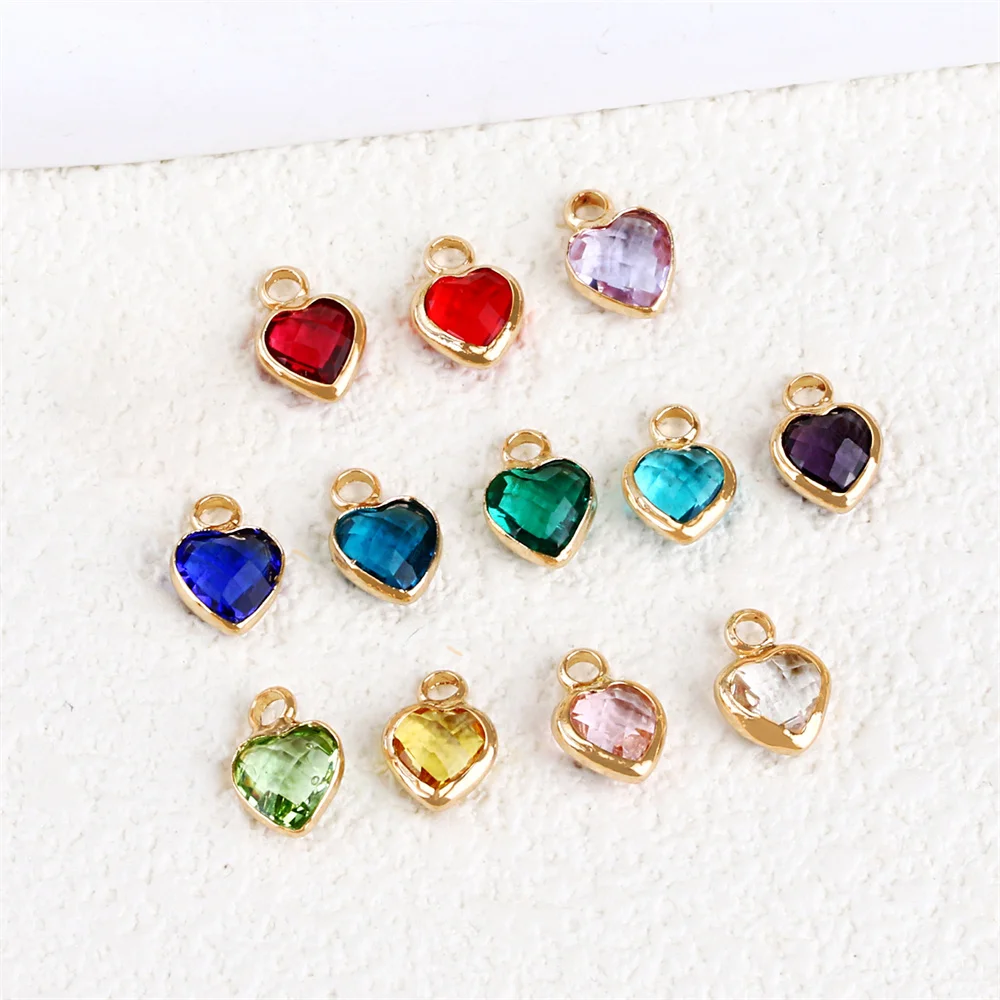 10pcs Mother\'S Day Bracelet Necklace Heart Pendant Accessaries Colorful Diy Birthstone Charms For Jewelry Making Free Delivery