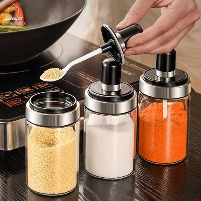 

250ML Glass Seasoning Bottles Tank Spice Containers Spoon Cover Oil Brush Honey Dispenser Food Storage Kitchen Accessories