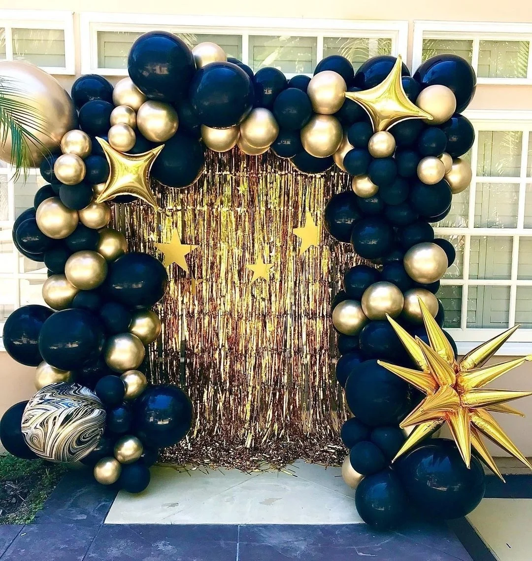 21pcs Gold Black Balloons Tower with 32inch Black Number Balloon for Boy's Birthday Decoration 30 40 50 60 Birthday Party Supply