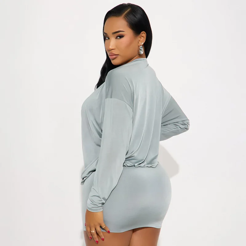 섹시한 V넥 숏 드레스 여성 2025 가을 패션 우아한 피치 힙 풀 슬리브 슬림 미니 바디콘 파티 클럽웨어