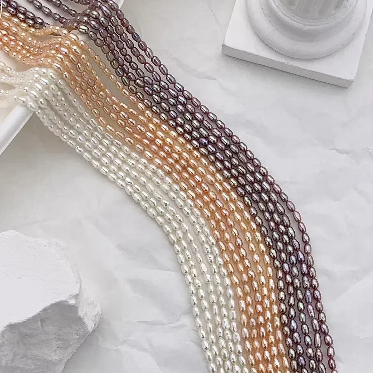 3-3.5mm4A Timeless Elegance Natural Freshwater White Orange Rice Pearl Bead Women Jewelry Make DIY Necklace Bracelet Accessories