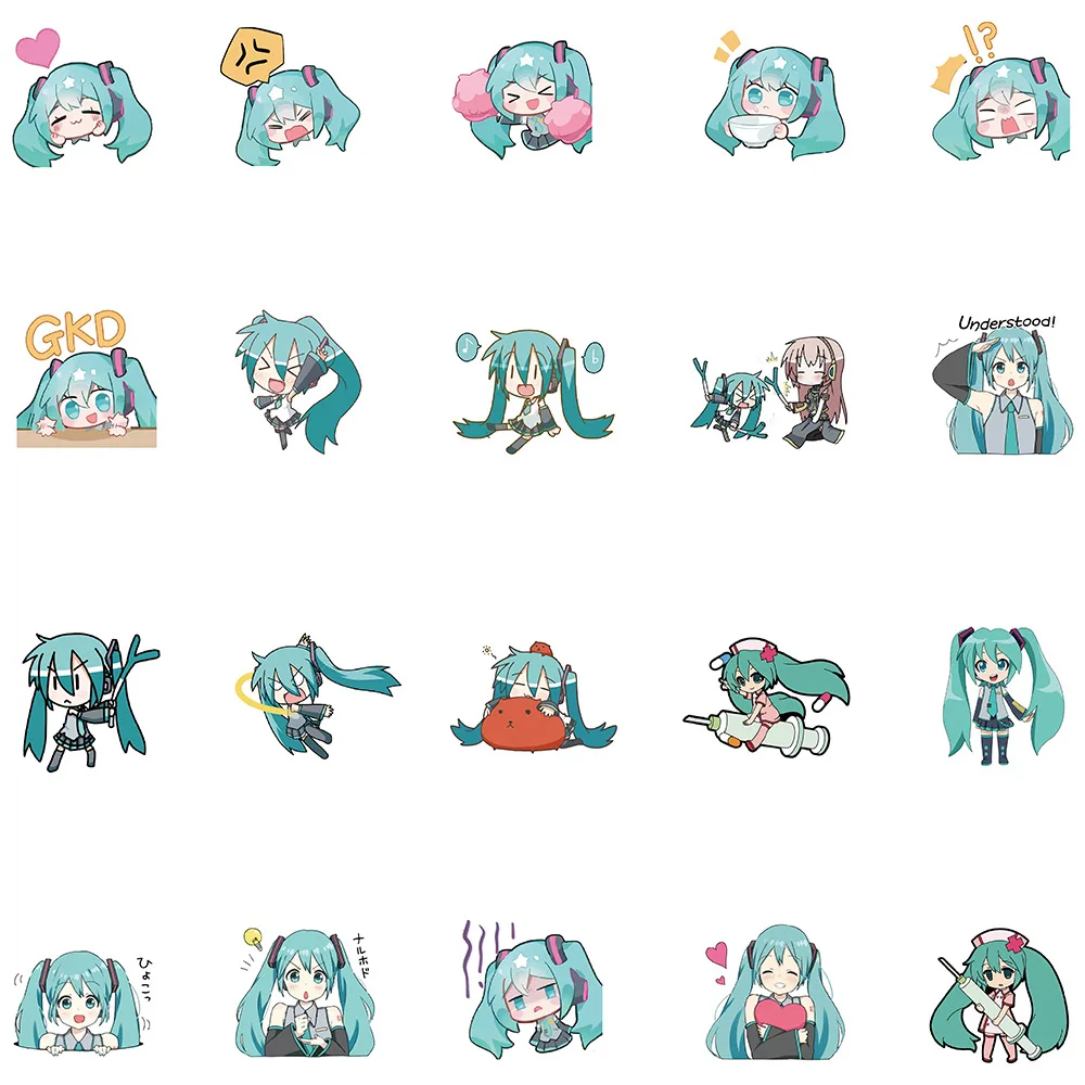 10/65Pcs Kawaii Chibi Anime Stickers Hatsune Miku Pack Suitcase Luggage Laptop Phone Skateboard Cartoon Stickers Kid GIft Toy