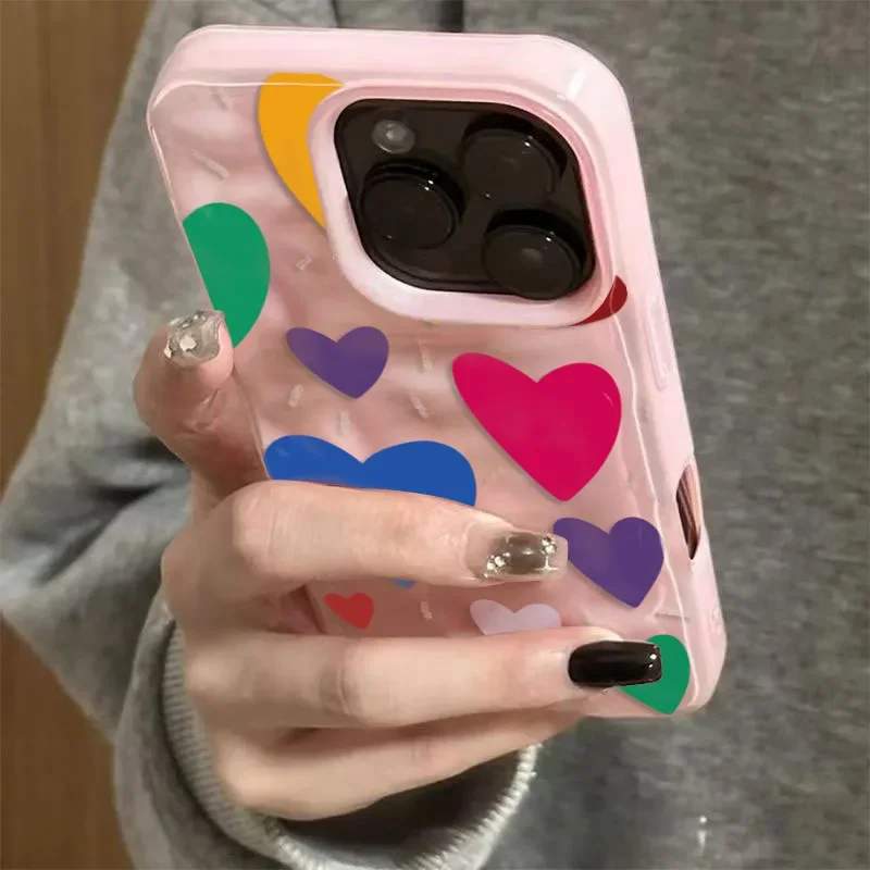 Coque de téléphone souple en TPU avec cœur d'amour coloré, étui à la mode pour iPhone 17 Air 16 17 15 14 13 11 12 Pro Max 15 16 Plus 17 16 15 14 Pro
