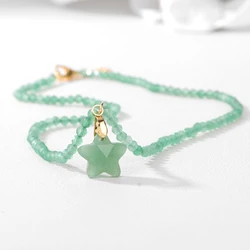 Natural Stone Green Aventurines Pendant Necklace Rose Quartzs Opalites Star Charm Necklace For Women Girl Healing Jewelry Gifts