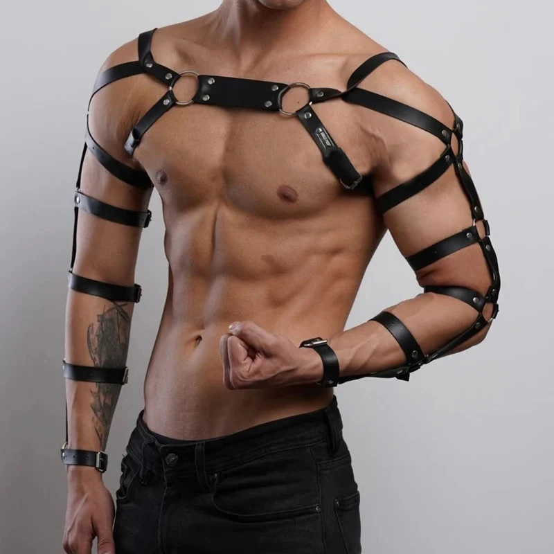 Male Leather Lingerie Sexual Chest Harness Fetish Men Body Bondage Cage Shoulder Harness Strap Erotic Gay Clothing for Adult Sex