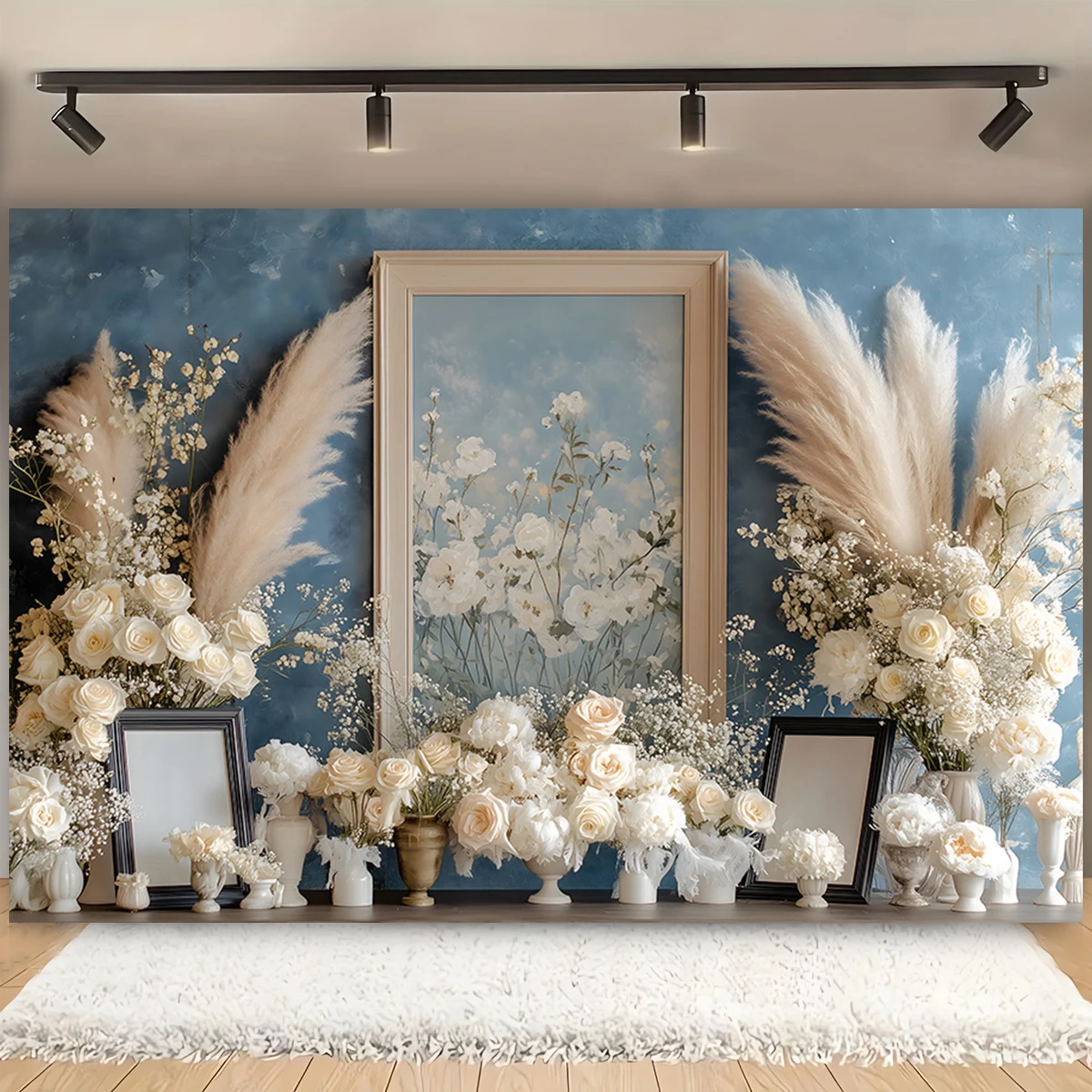 

Boho Dried Flower Frame Backdrop Elegant White Floral Birthday Banners Photography Background Wedding Portrait Decor Photo Booth