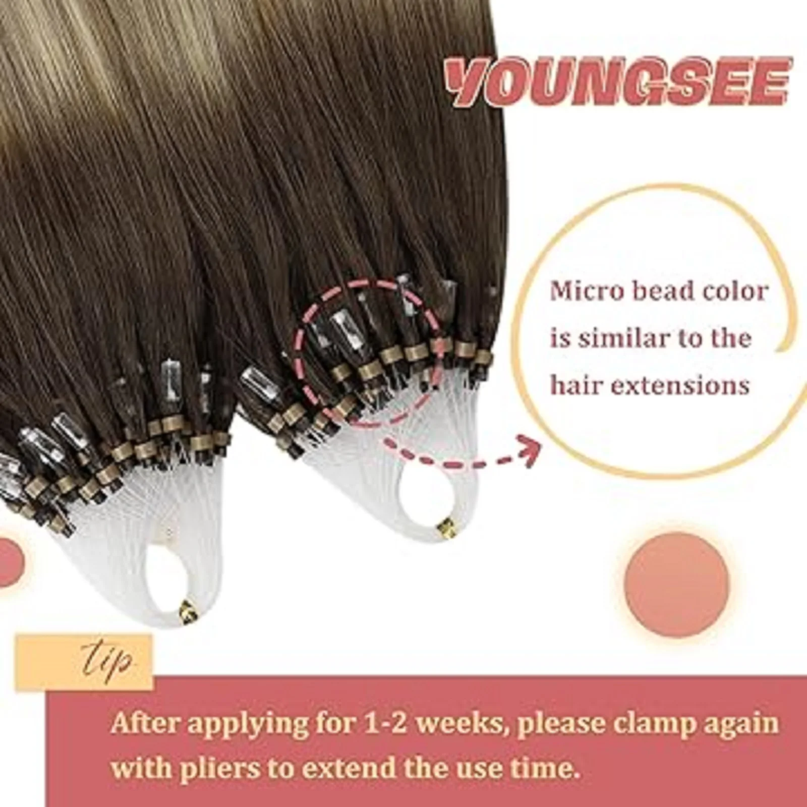 YoungSee Micro Loop Hair Balayage Color Real Human Hair Invisible Natural Hair Extension Brazilian Hair 14-24Inch 50G