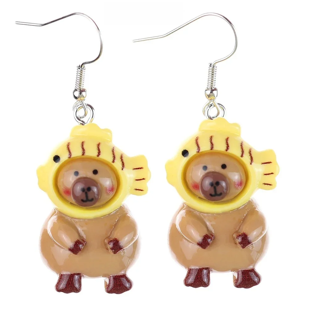 Newest Kawaii Cartoon Capybara Resin Charms Earring Bright Flatback Animal Kapibala Earrings For Personality Trend women Jewelry