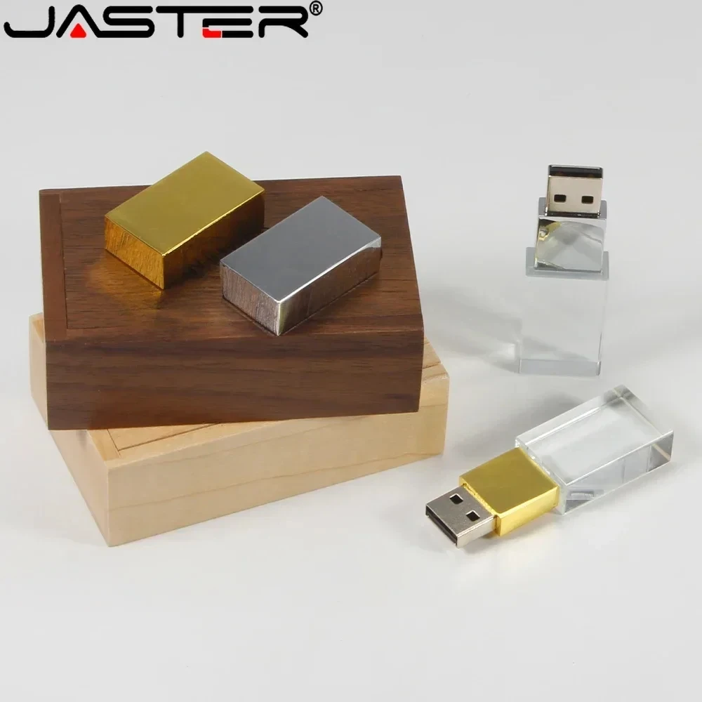 

JASTER USB 2.0 Flash Drive 128GB Colorful Crystal with Wooden Box Memory Stick 64GB Pretty Business Gift Pen Drive 32GB 16GB 8GB