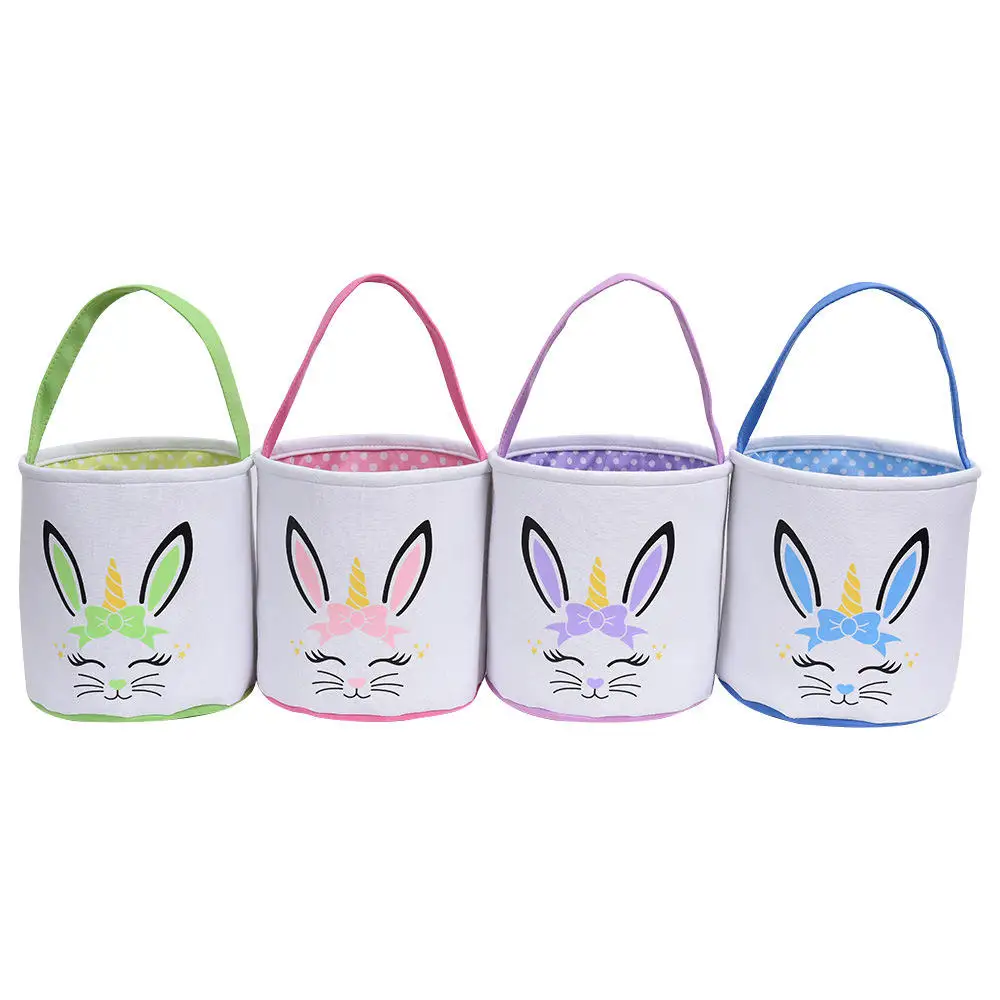 Easter Rabbit Basket Reusable Cotton Bucket Bag Kids Candy Choolate Wrap Bag Gift Bag For Easter Egg Handbag Easter Decoration
