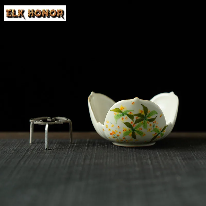 Ru Kiln Hand-painted Osmanthus Tea Warmer Holder Candle Heater Stove Kettle Stand Baked Milk Jar Carbon Furnace Drinkware Craft