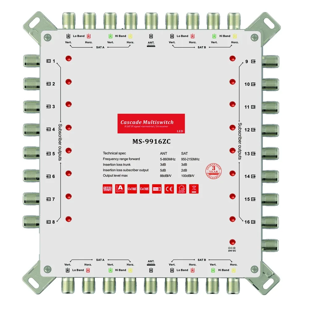 950-2150MHz Multi-port 5/9 Inputs 12/16/32 Outputs Cascade Satellite TV Switch for SMATV System