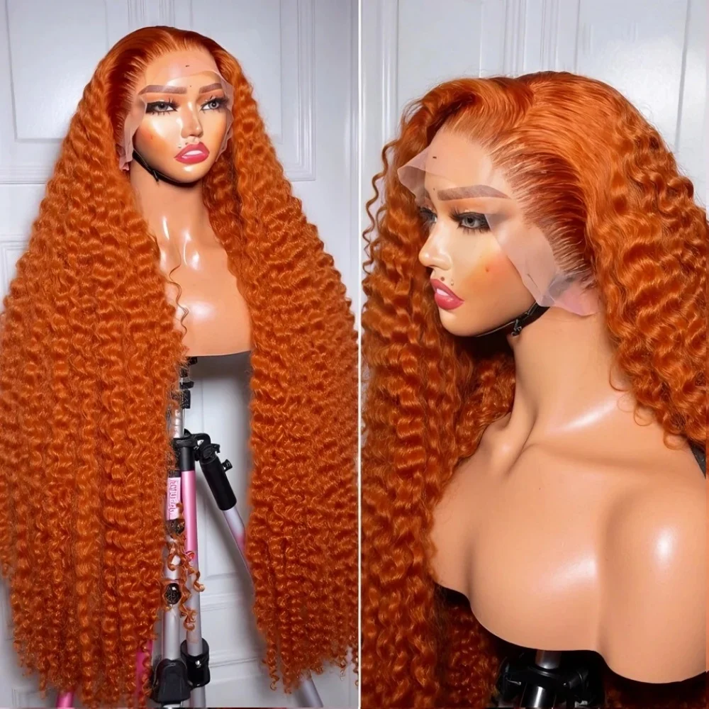 200% Density Ginger Orange Deep Wave Human Hair Wig 13x6 Hd Lace Front Human Hair Wig #350 Colored Wig Human Hair Pre Plucked view 2