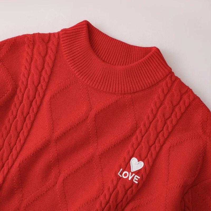 New Year Family Matching Red Sweater for Parents Kids Couple Christmas Father Mother Child Baby Pullover