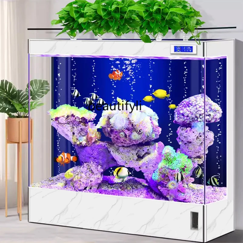 

Super White Glass Fish Tank Living Room Floor Back Filter Large Ecological Filter Automatic Circulation Aquarium