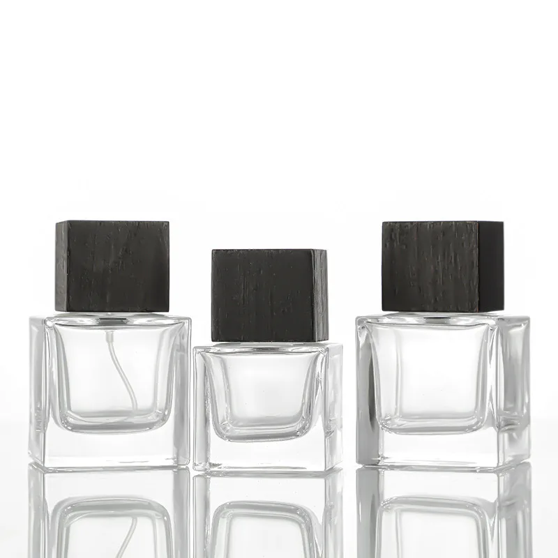 50ml Clear Glass Perfume Spray Bottle Square Nebuliser Portable Toner Dispenser Refillable Perfume Bottle