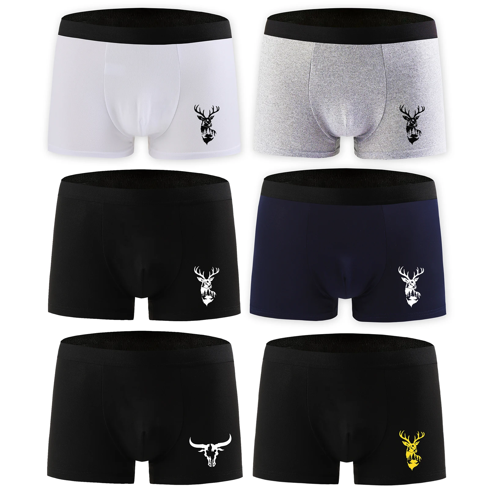 

Men's Sexy Elk Print Plus Size Low-Rise Panties Breathable Boxer Briefs U Convex Fashion Tight Traceless Underwear Men Knickers