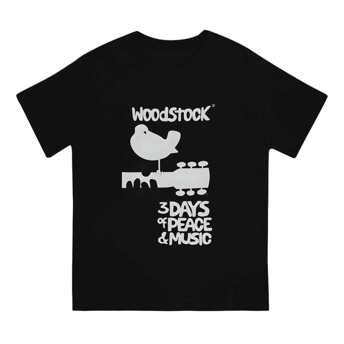 Poster T-Shirts Men Woodstock 1969 Funny Pure Cotton Tee Shirt Crewneck Short Sleeve T Shirts Gift Clothing