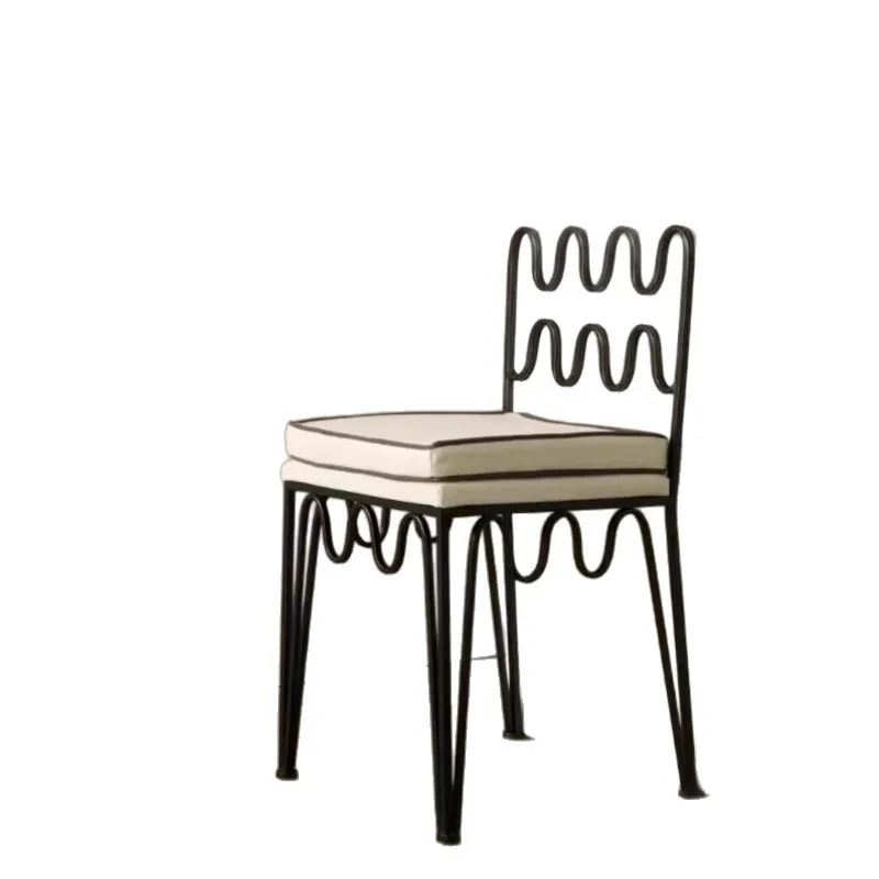

Wrought iron dining chair, minimalist metal black backrest dressing chair
