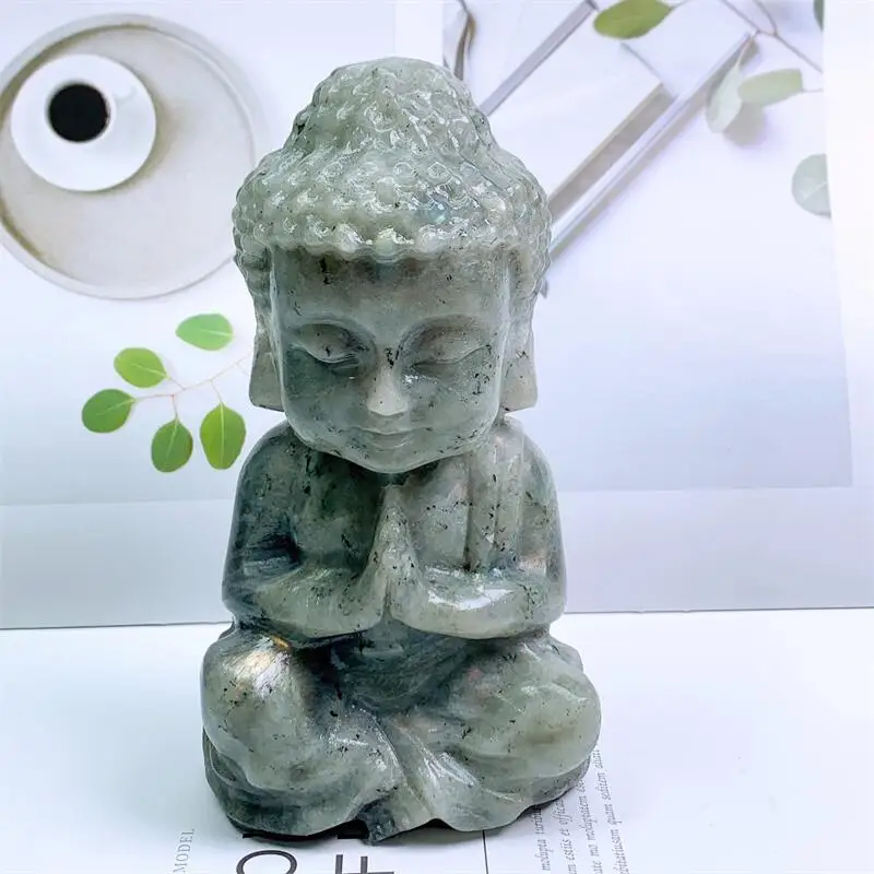 Natural Labradorite Buddha Statue Carving Statue Ornament Reiki Stone Crafts Home Decoration Gifts 1PCS