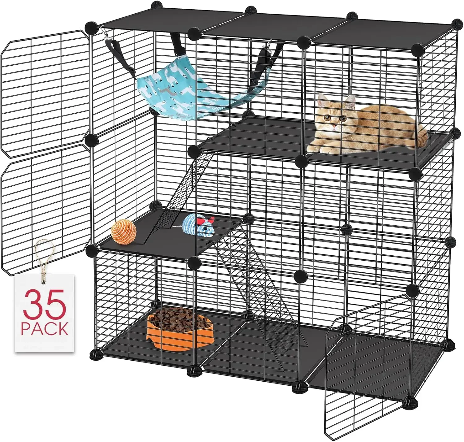 

3-Tier Cat Cage, 36"x16"x36" Catio Playpen with Hammock, Indoor Outdoor Cat Enclosure for Kittens