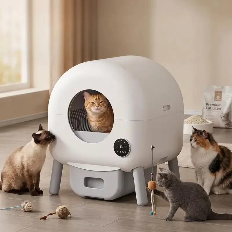 STLF Automatic deodorizing self-cleaning oversized round closed smart cat toilet with odor control function, suitable for