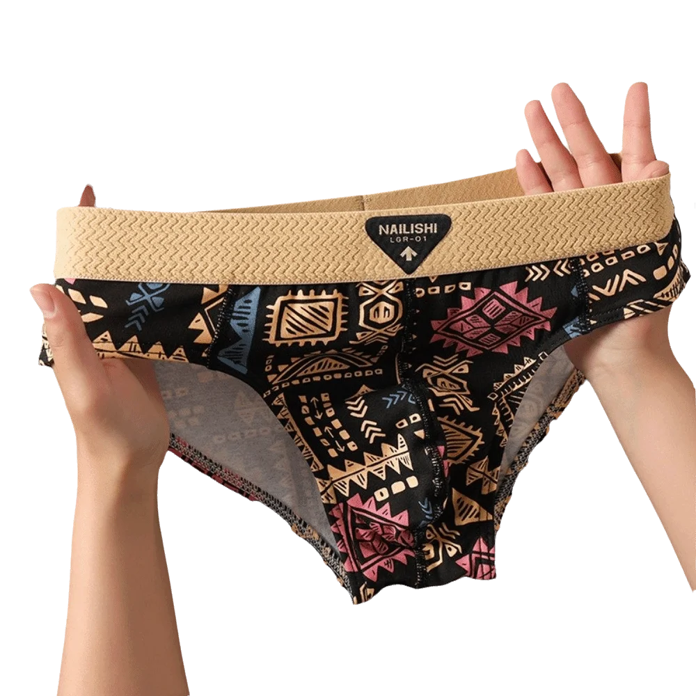 Underpants Mid Waist Printed Underwear Lingerie Convex Pouch Triangle Panties Stripe Men Boxer Shorts Daily Wear