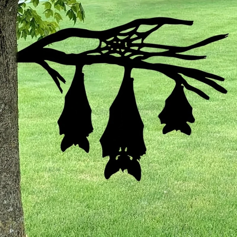

1pc Three Bat-shaped Iron Silhouette Hanging Tree Garden Stump Hollow Out Sculpture Ornament Metal Inserts Ground Wrought