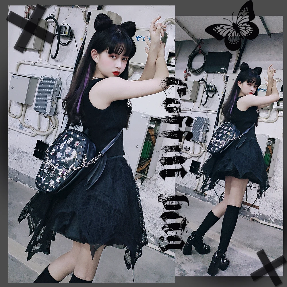 Gothic Punk Sargform Ita Tasche Damen Klare Rucksäcke Dark Lolita Handtasche und Umhängetasche Mädchen Cosplay Designer 2-Einsatz – Detail 25