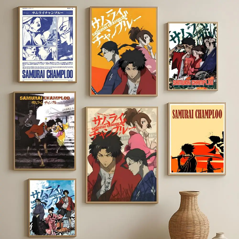 Póster de anime samurai Samurai Champloo, arte de pared autoadhesivo HD, resistente al agua, fácil de aplicar, decoración multiusos