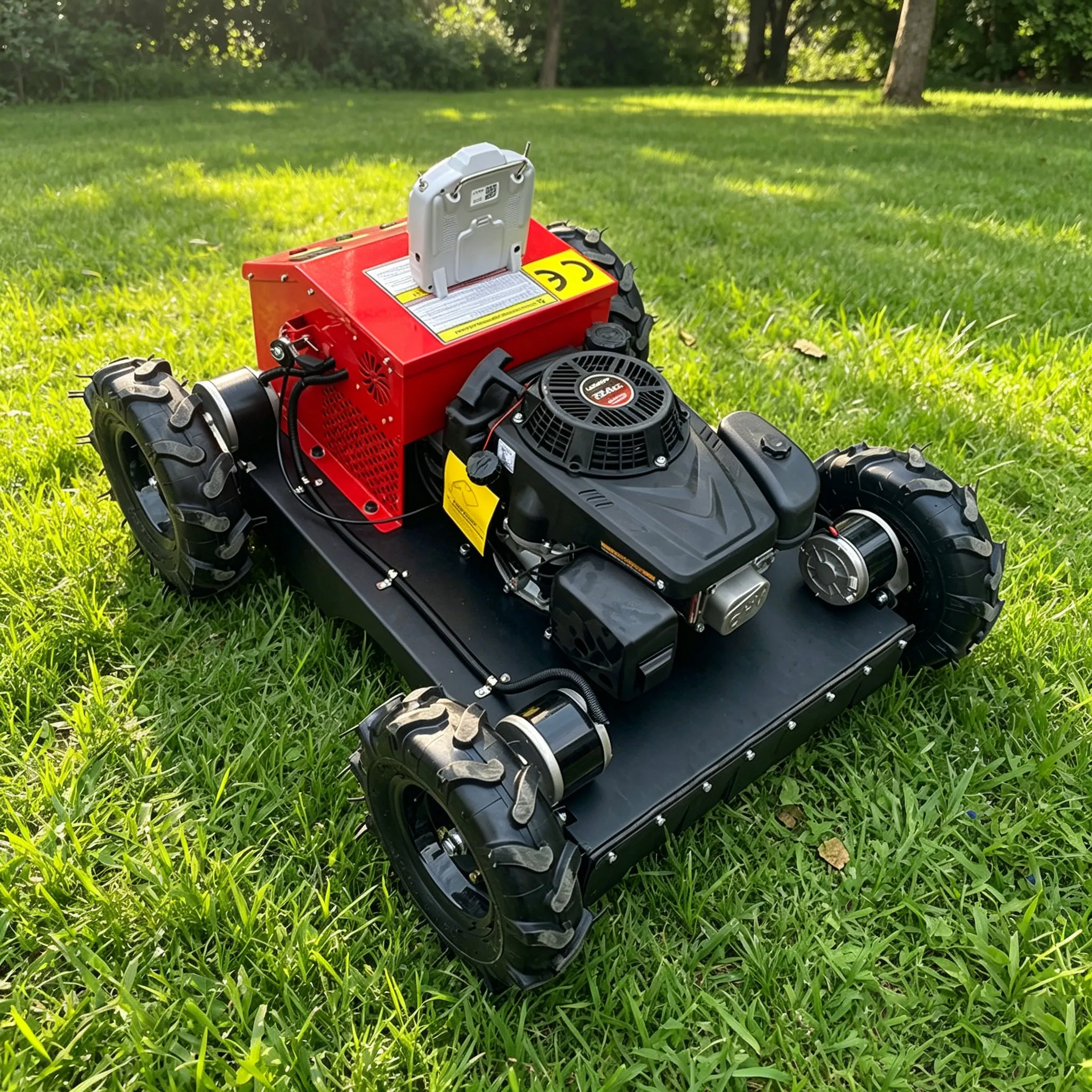 Customized wheeled remote-controlled lawn mower, four-wheel drive mini lawn mower, orchard lawn trimmer view 6
